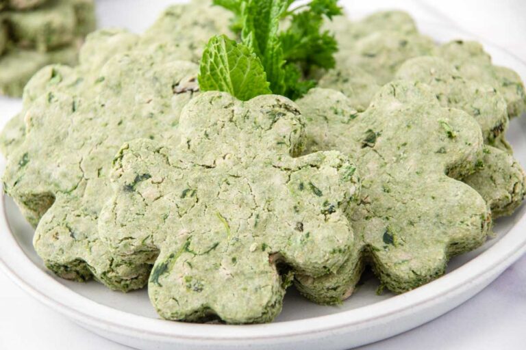 Shamrock shaped St. Patrick's Day dog treats on a plate