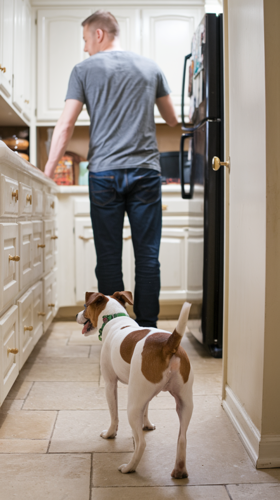 Jack Russell Terrier in the kitchen with their owner