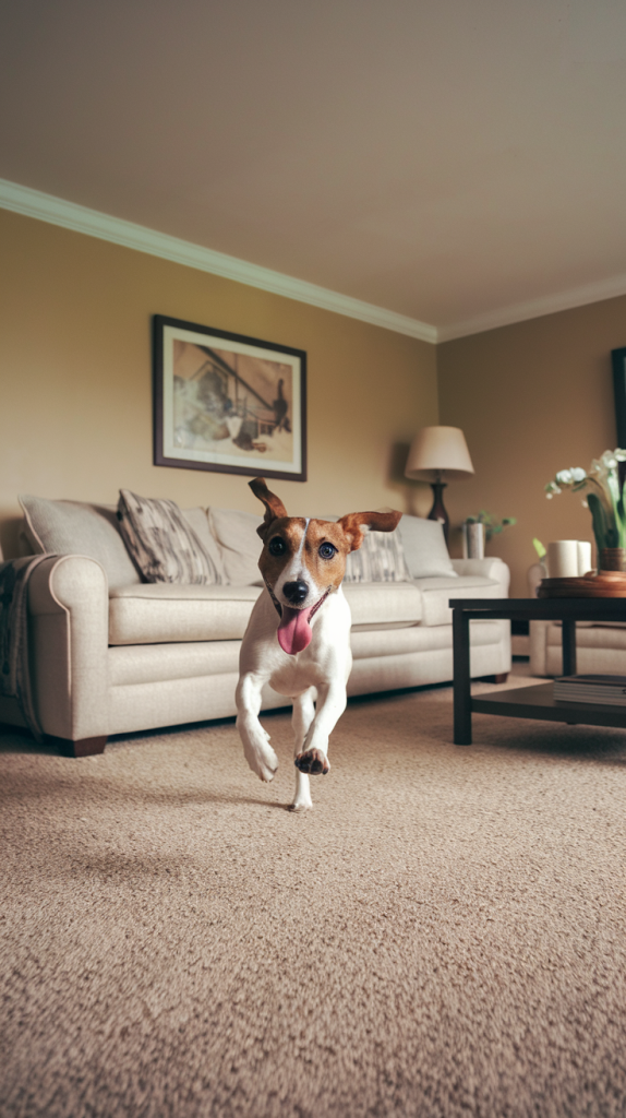 Jack Russell Terrier running in a living room