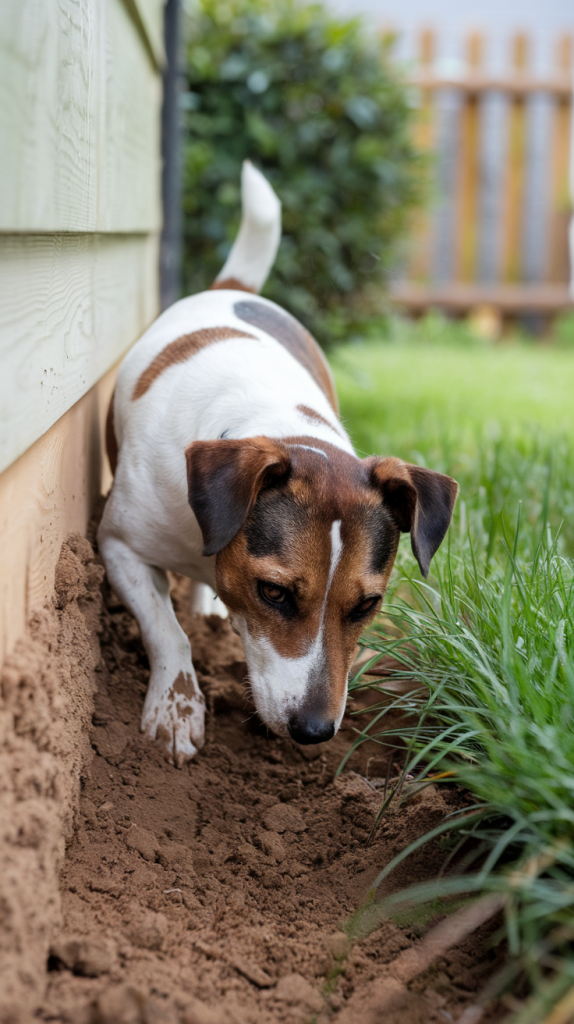 Jack Russell Terrier digging in a yard